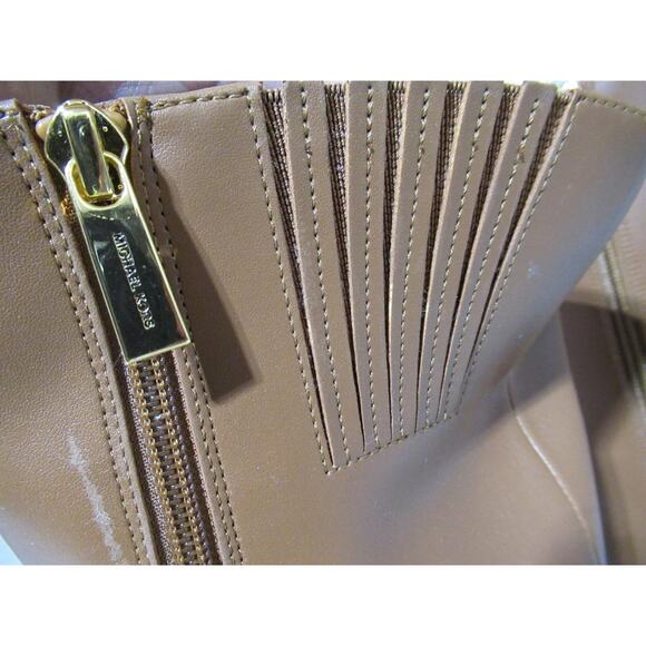 Michael Kors Rory Knee High Riding Boots MK Logo Embossed Strap Luggage Size 7 - Picture 6 of 12
